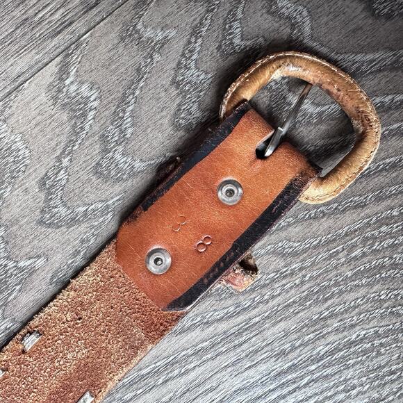 VTG Hand Tooled & Dyed Brown Leather Belt & Buckle sz 38 Native Eagle main image 7